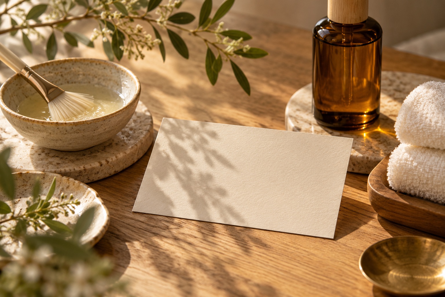 AI concept of a prepared skincare consultation with towels, a mixing bowl and a fan brush